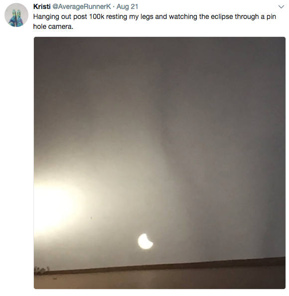 It wouldn't be a rest day without a view of the solar eclipse through a colander for Kristi