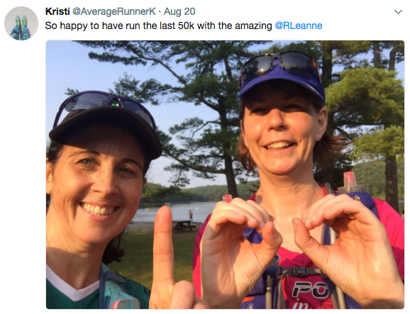 Kristi celebrates running 100K with fellow trail runner Leanne Richardson