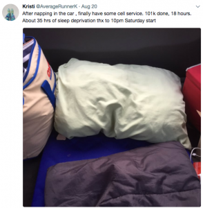 Kristi's camping setup overnight during her 100K trail run