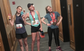 Jackie McIver, Lauren Ryder, and Alex Sullivan show off 2019 Tamarack Ottawa Race Weekend medals